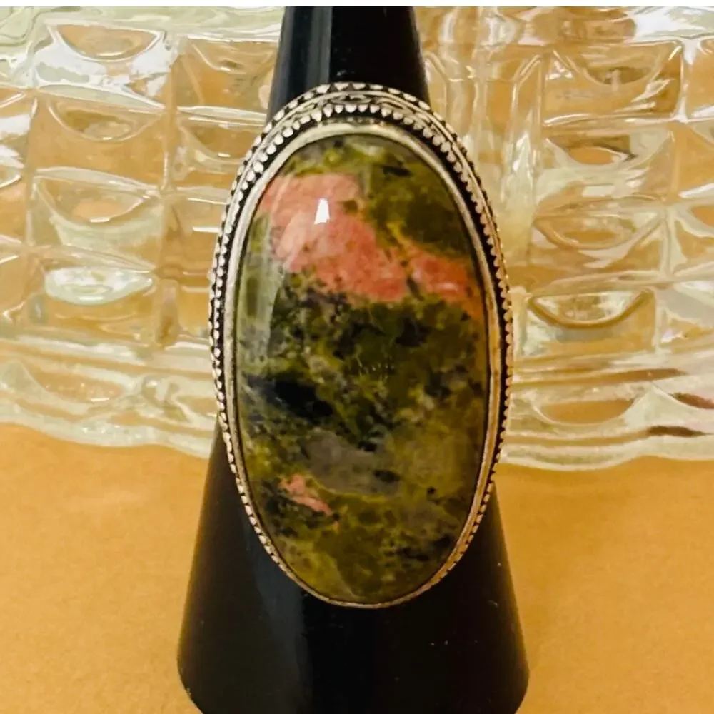925 Sterling Unakite Ring Size 7